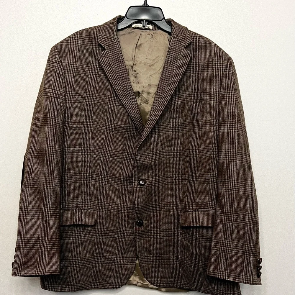 Lauren Ralph‎ Lauren Wool Elbow Patch Houndstooth Dark Brown Check Blazer 48R